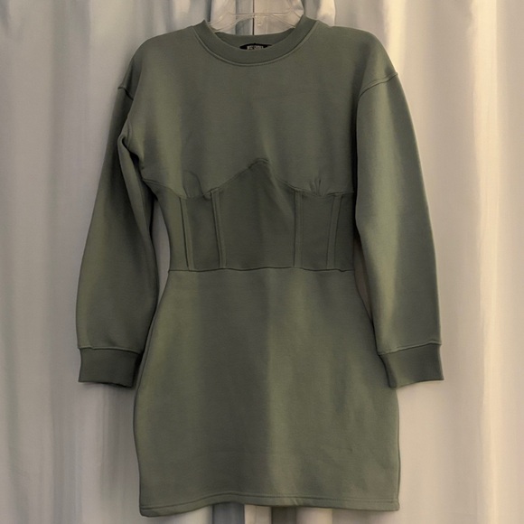 Missguided + Dresses & Skirts - Missguided Olive Long Sleeve Corset Sweatshirt Dress, size 2